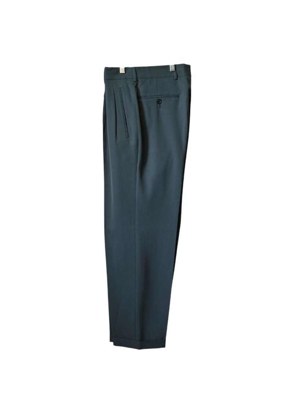Vintage 90's Mens Dress Pants 32 x 30 Blue Wool Blene Pleated Trousers